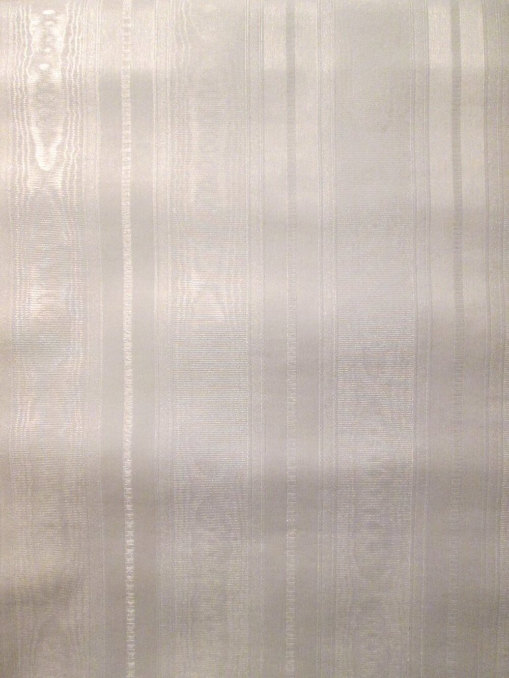 Vintage 1970s White Moiré Satin Striped Fabric Backed Wallcovering